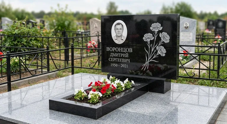 Памятник с гравировкой гвоздик — выполненная работа «Воронцов» в Ставрополе
