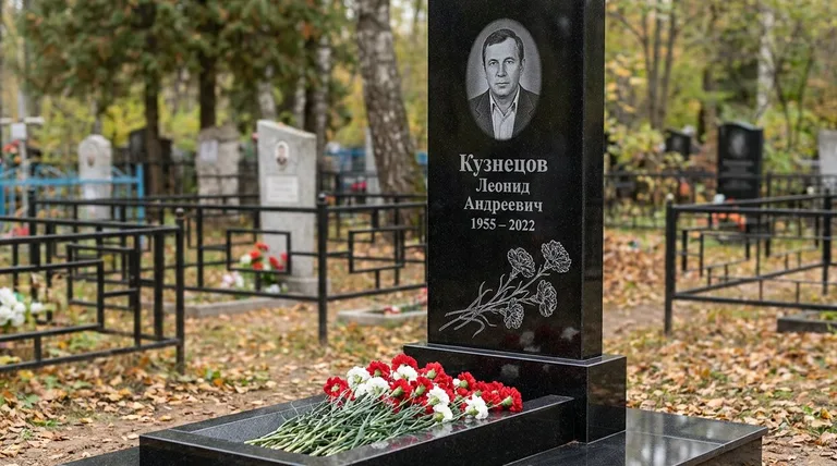 Памятник с гравировкой гвоздик — выполненная работа «Кузнецов» в Ставрополе