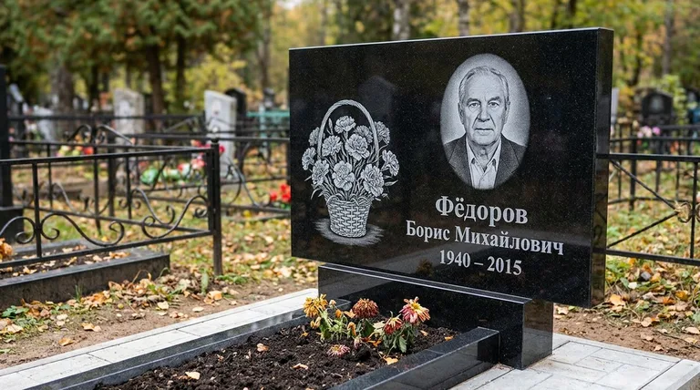 Памятник с гравировкой гвоздик — выполненная работа «Фёдоров» в Ставрополе