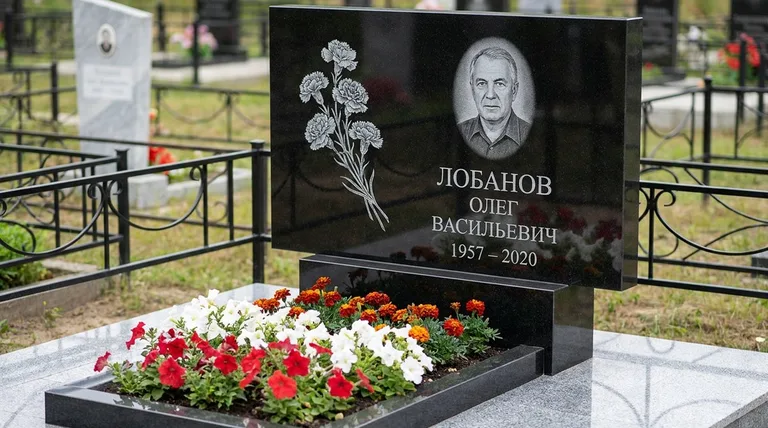 Памятник с гравировкой гвоздик — выполненная работа «Лобанов» в Ставрополе