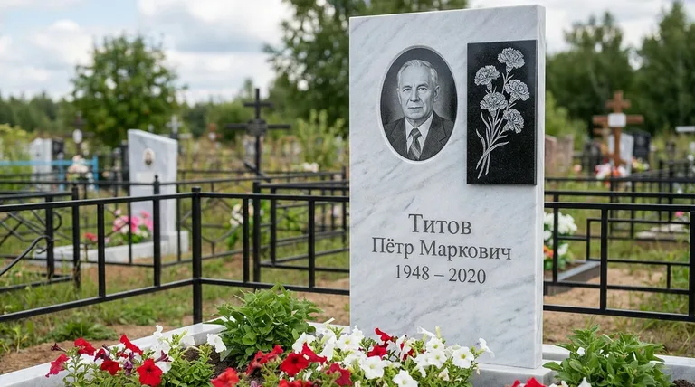 Памятник с гравировкой гвоздик — выполненная работа «Титов» в Ставрополе