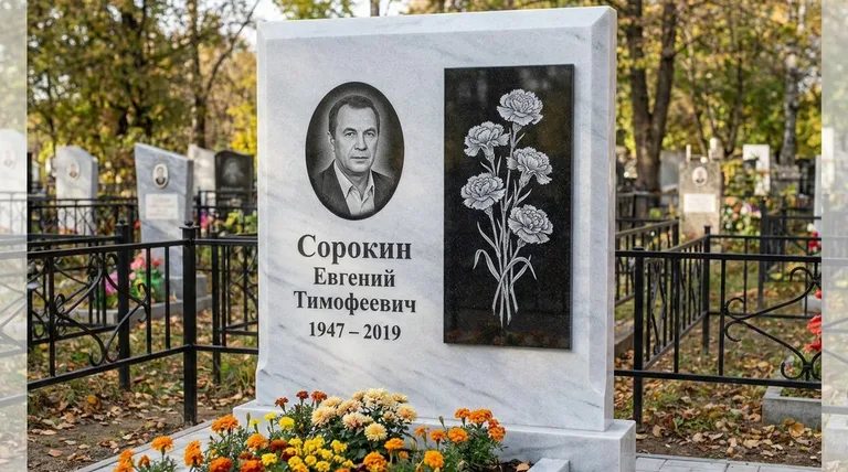Памятник с гравировкой гвоздик — выполненная работа «Сорокин» в Ставрополе