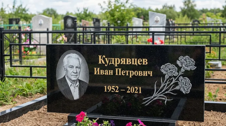 Памятник с гравировкой гвоздик — выполненная работа «Кудрявцев» в Ставрополе