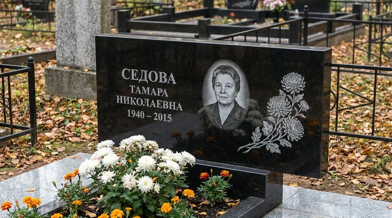 Памятник с гравировкой хризантем — выполненная работа «Седова» в Ставрополе
