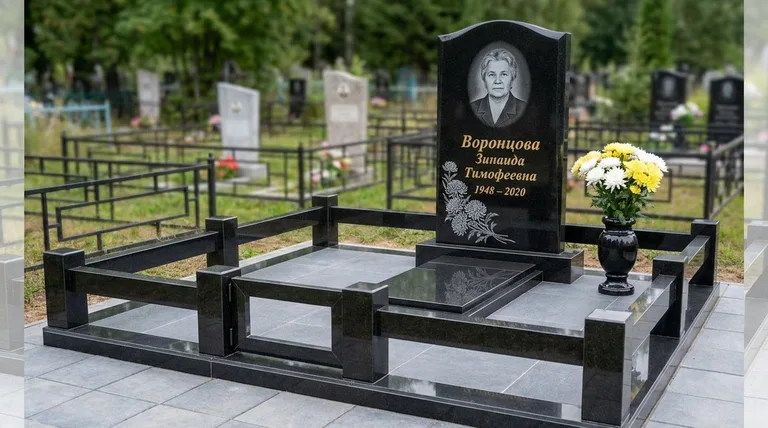 Памятник с гравировкой хризантем — выполненная работа «Воронцова» в Ставрополе