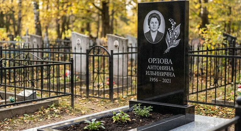 Памятник с гравировкой ландышей — выполненная работа «Орлова» в Ставрополе