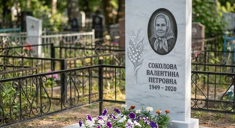 Памятник с гравировкой ландышей — выполненная работа «Соколова» в Ставрополе