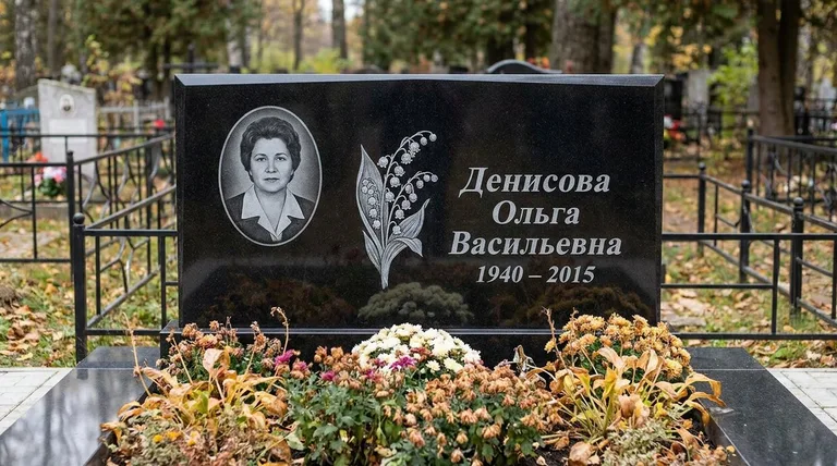 Памятник с гравировкой ландышей — выполненная работа «Денисова» в Ставрополе
