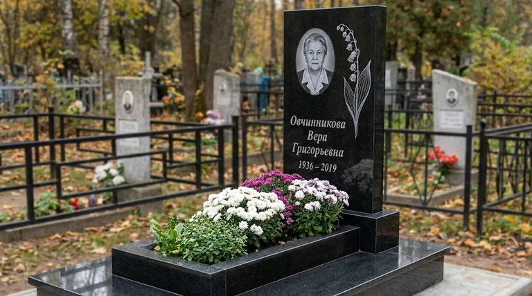Памятник с гравировкой ландышей — выполненная работа «Овчинникова» в Ставрополе