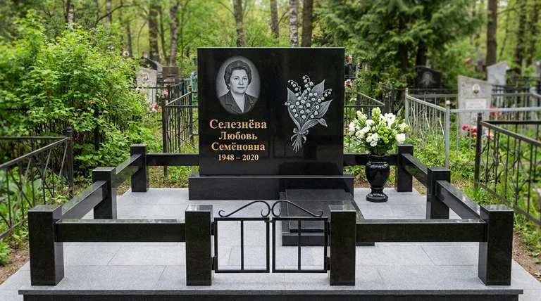 Памятник с гравировкой ландышей — выполненная работа «Селезнёва» в Ставрополе