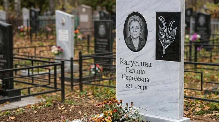 Памятник с гравировкой ландышей — выполненная работа «Капустина» в Ставрополе