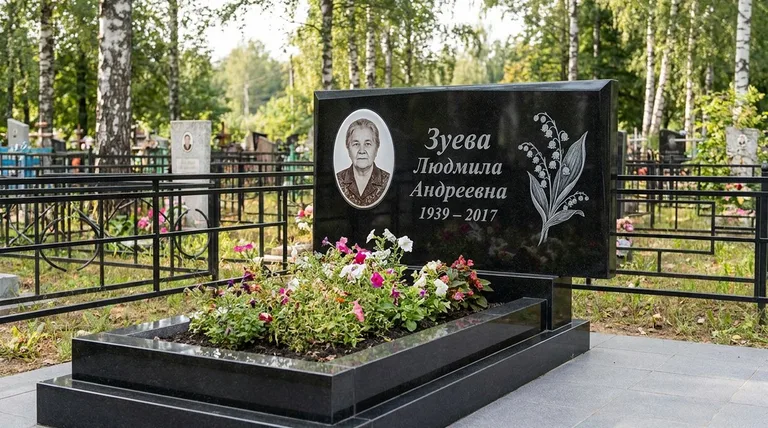 Памятник с гравировкой ландышей — выполненная работа «Зуева» в Ставрополе