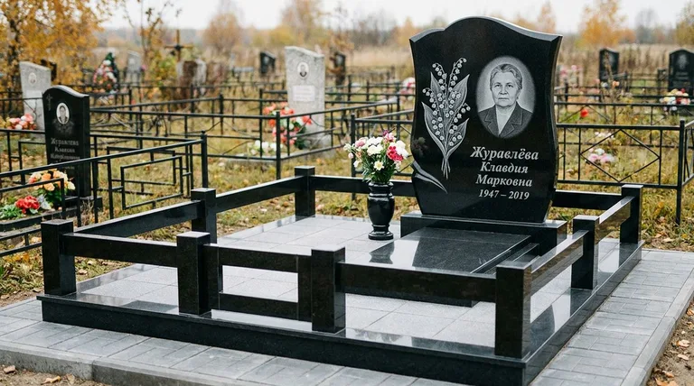 Памятник с гравировкой ландышей — выполненная работа «Журавлёва» в Ставрополе