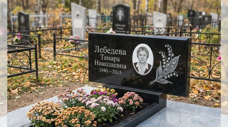 Памятник с гравировкой ландышей — выполненная работа «Лебедева» в Ставрополе