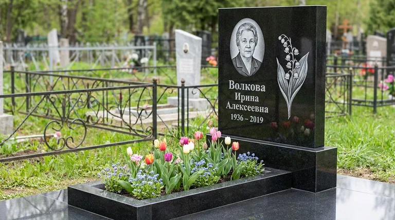 Памятник с гравировкой ландышей — выполненная работа «Волкова» в Ставрополе