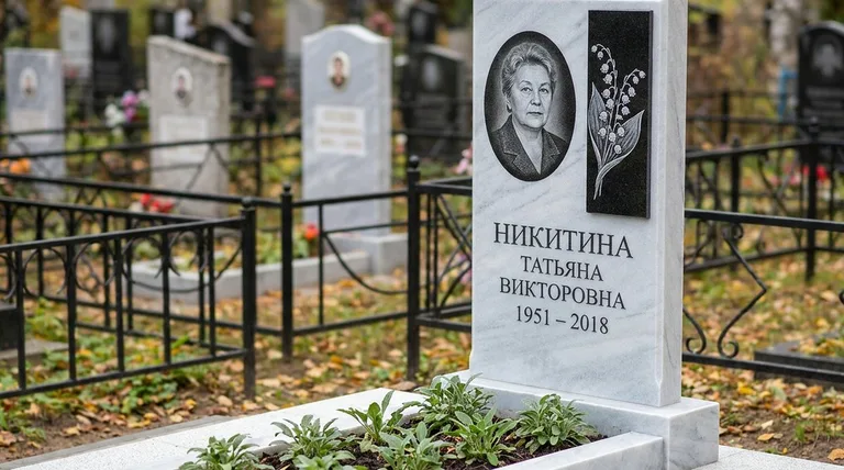 Памятник с гравировкой ландышей — выполненная работа «Никитина» в Ставрополе