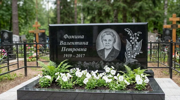 Памятник с гравировкой ландышей — выполненная работа «Фомина» в Ставрополе