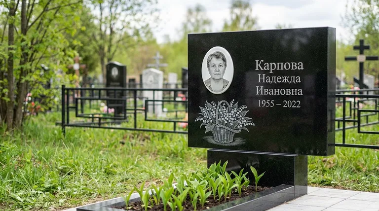 Памятник с гравировкой ландышей — выполненная работа «Карпова» в Ставрополе