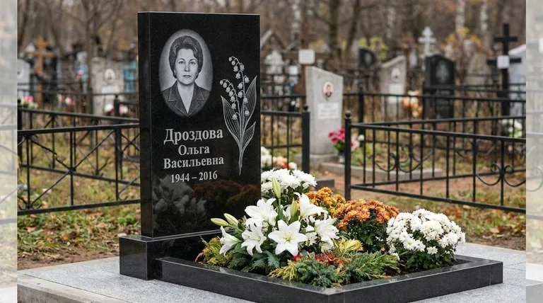 Памятник с гравировкой ландышей — выполненная работа «Дроздова» в Ставрополе
