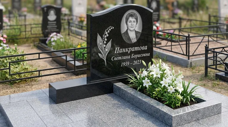 Памятник с гравировкой ландышей — выполненная работа «Панкратова» в Ставрополе