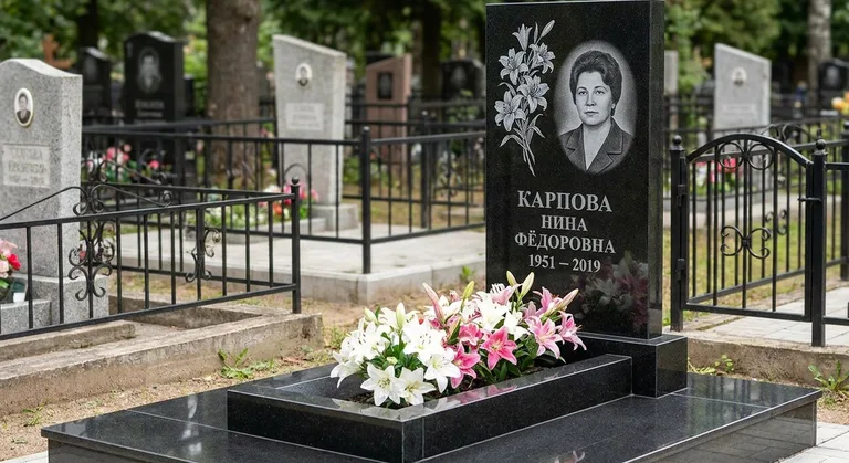 Памятник с гравировкой лилий — выполненная работа «Карпова» в Ставрополе