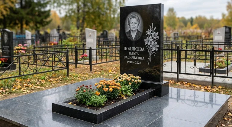 Памятник с гравировкой лилий — выполненная работа «Полякова» в Ставрополе