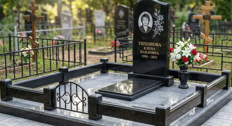 Памятник с гравировкой лилий — выполненная работа «Тихонова» в Ставрополе