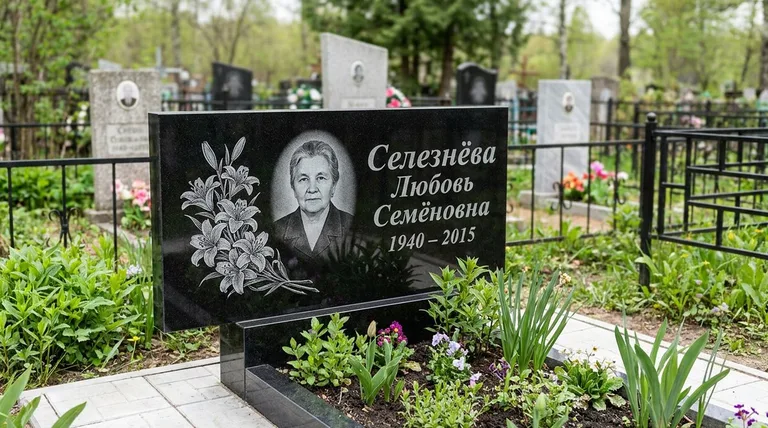 Памятник с гравировкой лилий — выполненная работа «Селезнёва» в Ставрополе