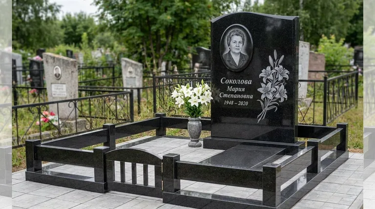 Памятник с гравировкой лилий — выполненная работа «Соколова» в Ставрополе