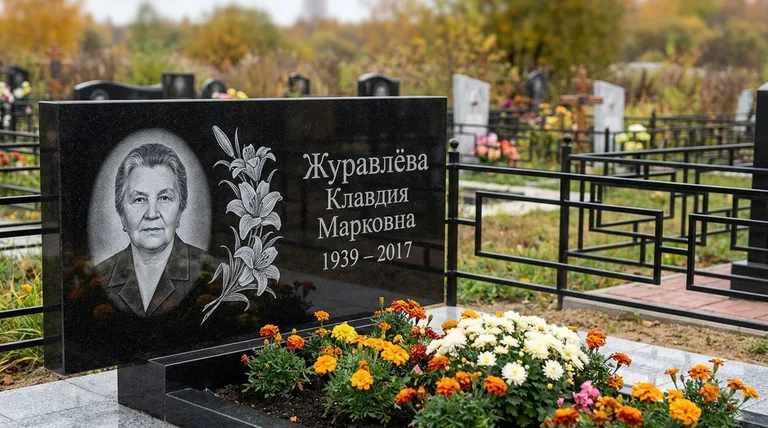 Памятник с гравировкой лилий — выполненная работа «Журавлёва» в Ставрополе