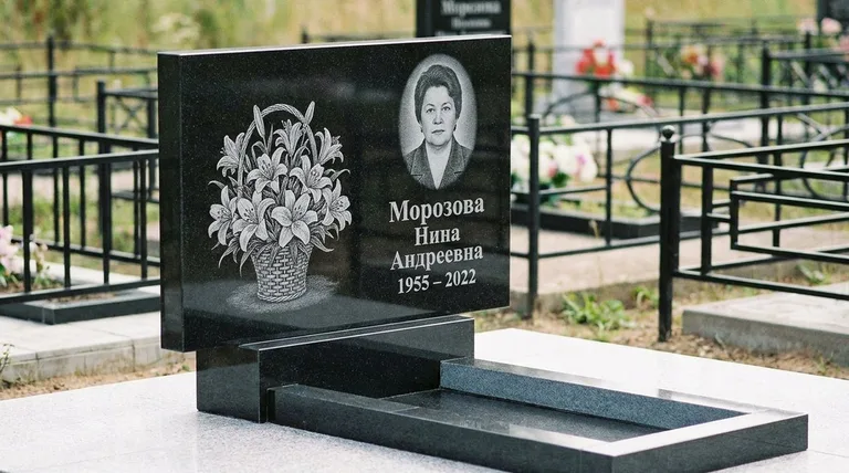 Памятник с гравировкой лилий — выполненная работа «Морозова» в Ставрополе