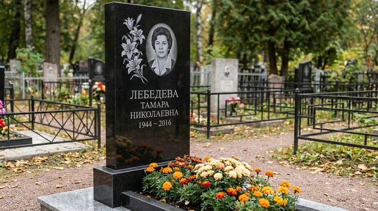 Памятник с гравировкой лилий — выполненная работа «Лебедева» в Ставрополе