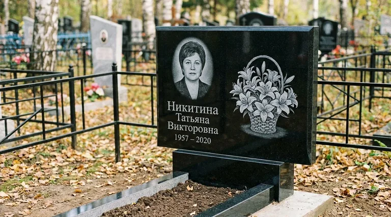 Памятник с гравировкой лилий — выполненная работа «Никитина» в Ставрополе