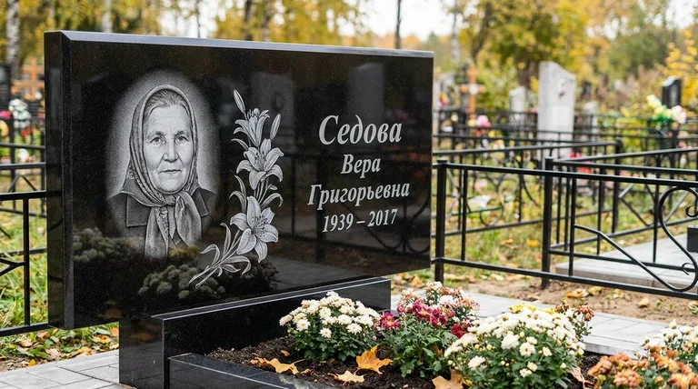 Памятник с гравировкой лилий — выполненная работа «Седова» в Ставрополе