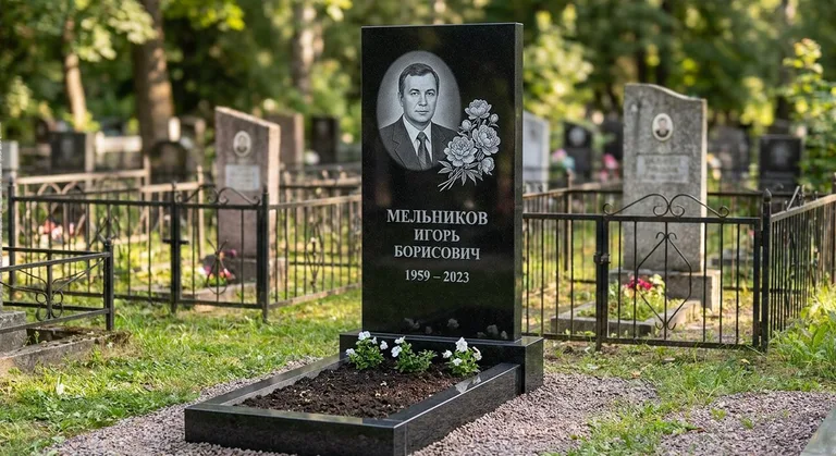 Памятник с гравировкой пионов — выполненная работа «Мельников» в Ставрополе