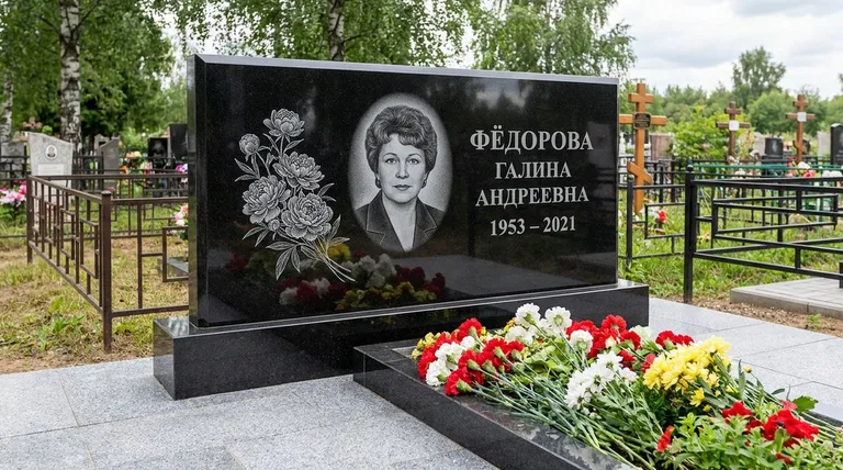 Памятник с гравировкой пионов — выполненная работа «Фёдорова» в Ставрополе