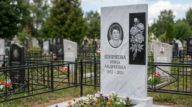 Памятник с гравировкой пионов — выполненная работа «Ширяева» в Ставрополе