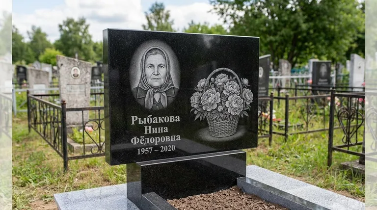Памятник с гравировкой пионов — выполненная работа «Рыбакова» в Ставрополе