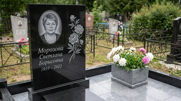 Памятник с гравировкой пионов — выполненная работа «Морозова» в Ставрополе