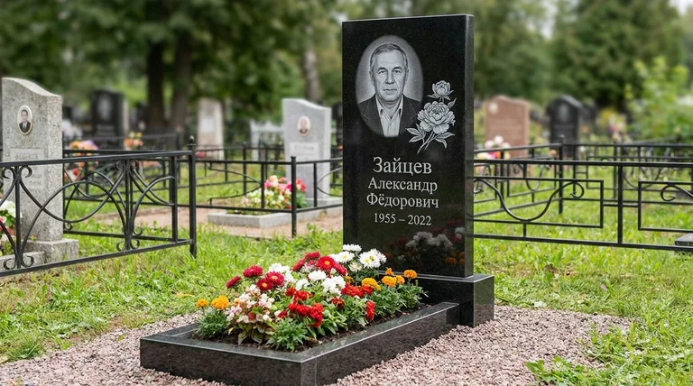 Памятник с гравировкой пионов — выполненная работа «Зайцев» в Ставрополе