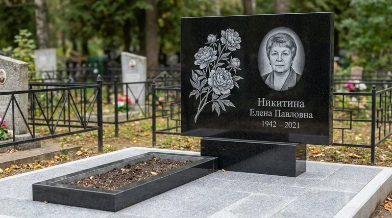 Памятник с гравировкой пионов — выполненная работа «Никитина» в Ставрополе
