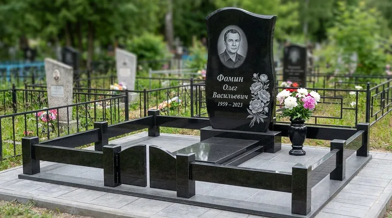 Памятник с гравировкой пионов — выполненная работа «Фомин» в Ставрополе