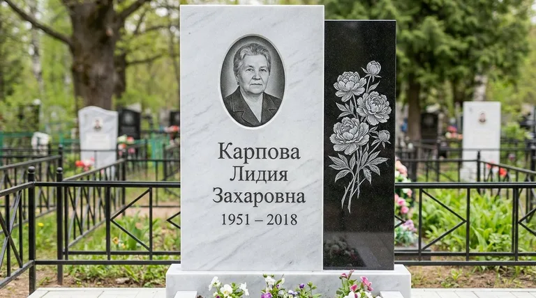 Памятник с гравировкой пионов — выполненная работа «Карпова» в Ставрополе