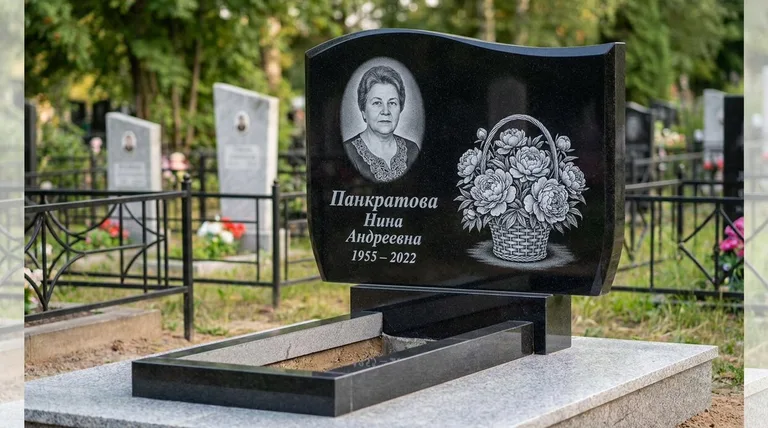 Памятник с гравировкой пионов — выполненная работа «Панкратова» в Ставрополе