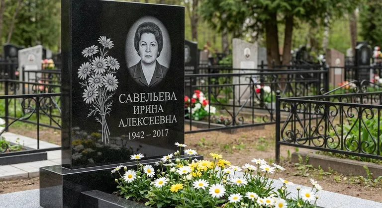 Памятник с гравировкой ромашек — выполненная работа «Савельева» в Ставрополе