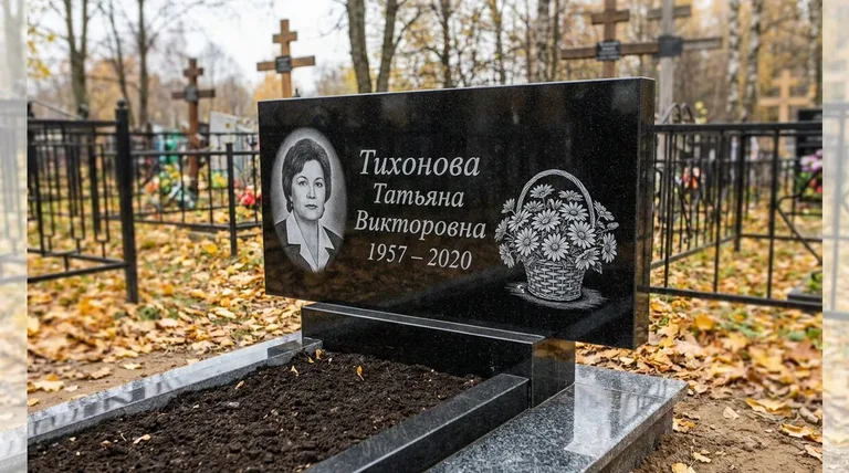 Памятник с гравировкой ромашек — выполненная работа «Тихонова» в Ставрополе
