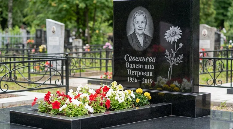 Памятник с гравировкой ромашек — выполненная работа «Савельева» в Ставрополе