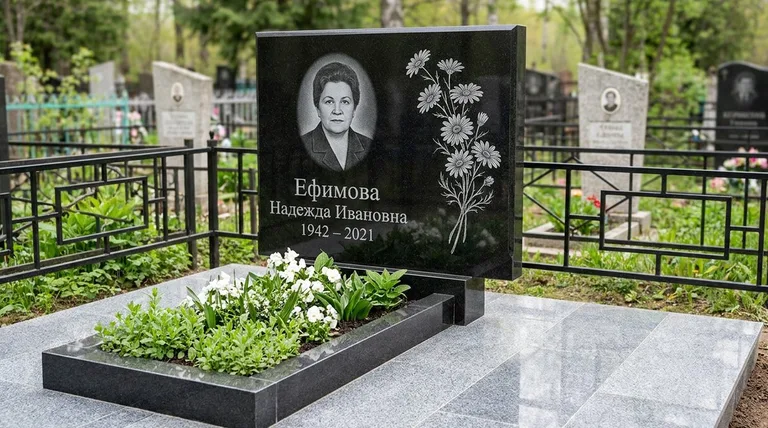 Памятник с гравировкой ромашек — выполненная работа «Ефимова» в Ставрополе