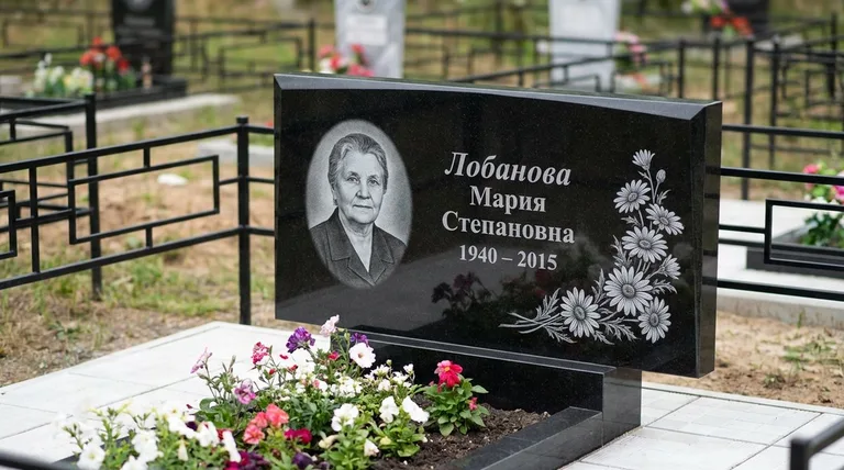 Памятник с гравировкой ромашек — выполненная работа «Лобанова» в Ставрополе
