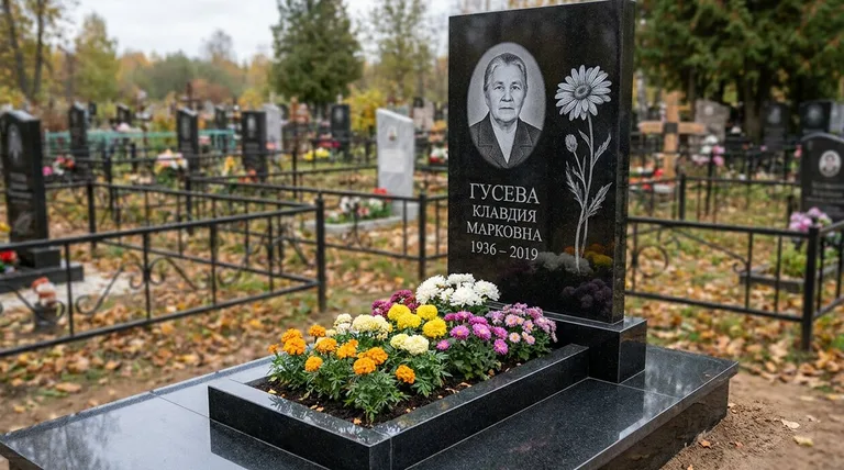 Памятник с гравировкой ромашек — выполненная работа «Гусева» в Ставрополе